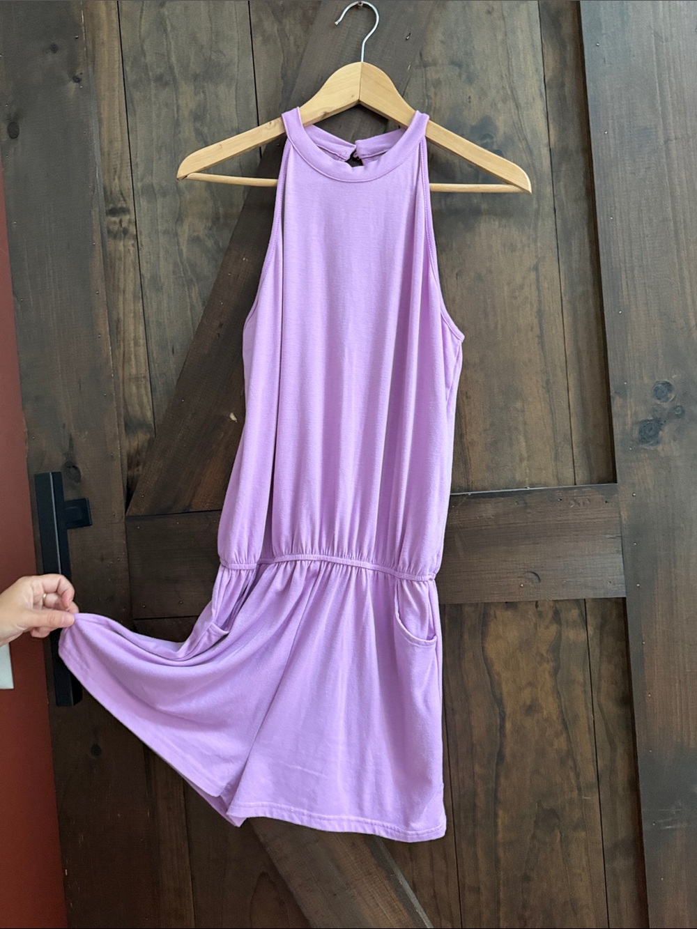 Sleeveless Lilac Halter Romper with Elastic Waist and Pockets